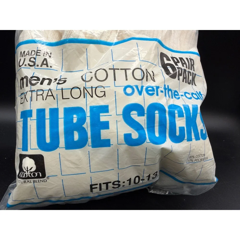 Vintage Kmart Mens Tube Socks 5 Pair open Pack White Extra Long Over Calf USA